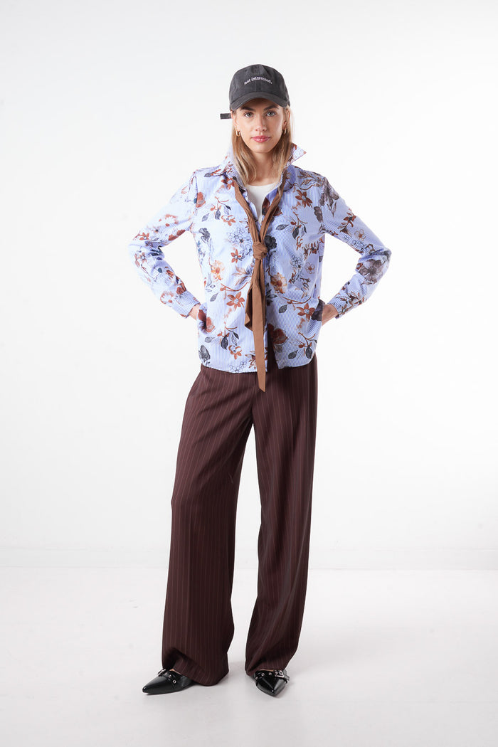 Floral print striped button-up shirt blouse wholesale