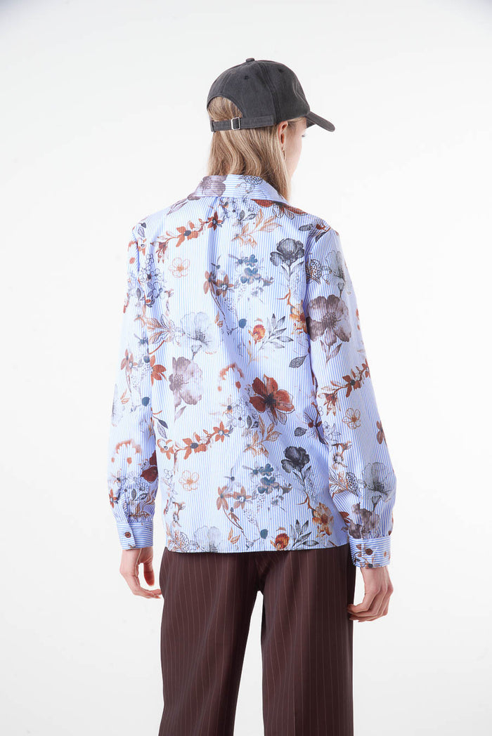 Floral print striped button-up shirt blouse wholesale