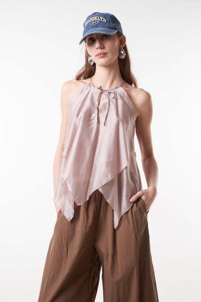 Flowy layered halter neck sleeveless blouse wholesale