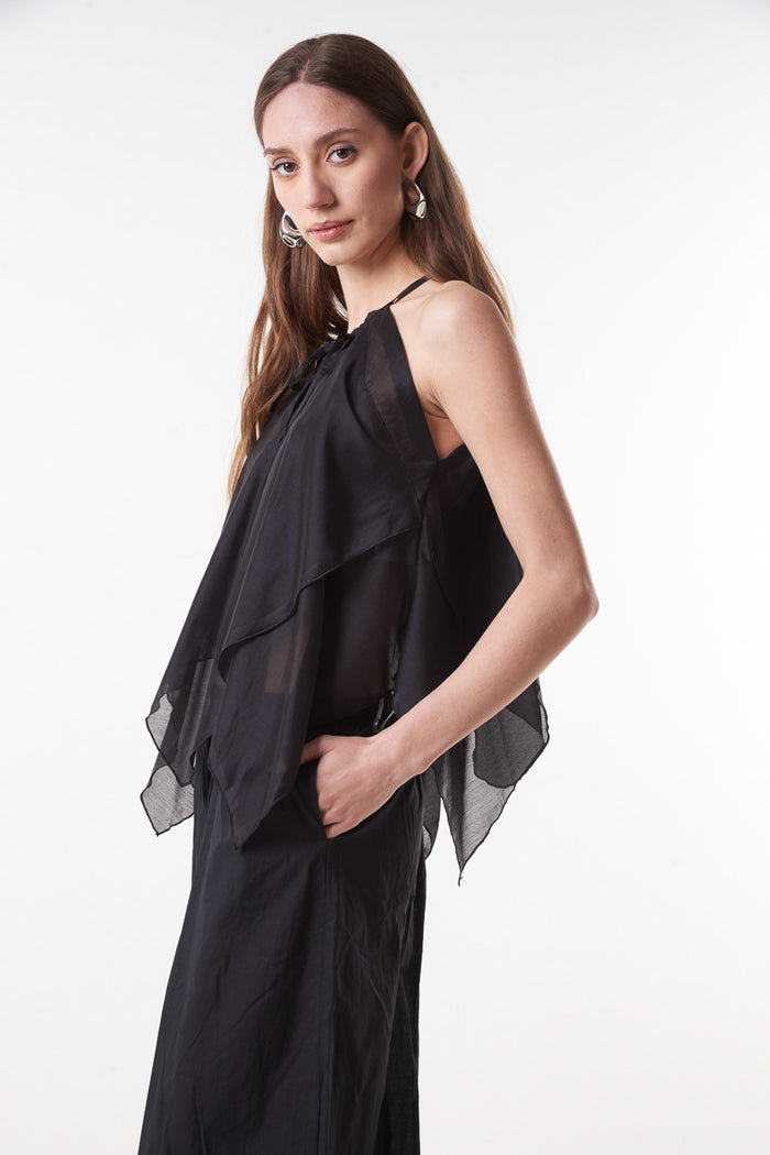 Flowy layered halter neck sleeveless blouse wholesale
