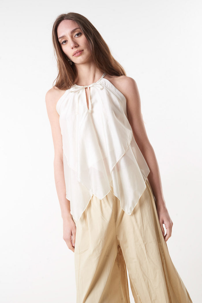 Flowy layered halter neck sleeveless blouse wholesale