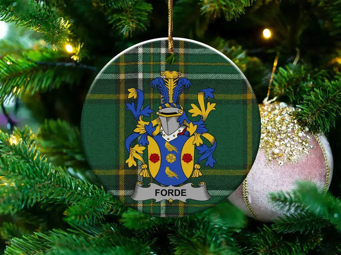 Forde Family Crest Plaid Pattern Round Ornament