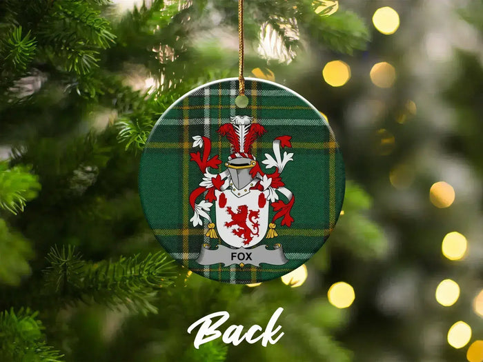 Fox crest holiday ornament with gold hanging string