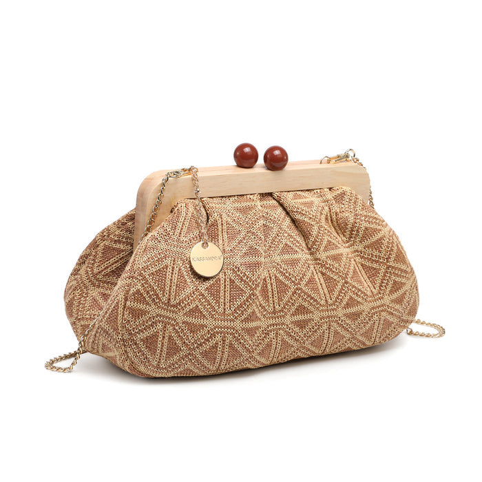 Geometric weave clutch bag with wooden frame wholesale