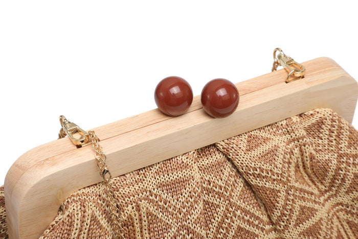 Geometric weave clutch bag with wooden frame wholesale