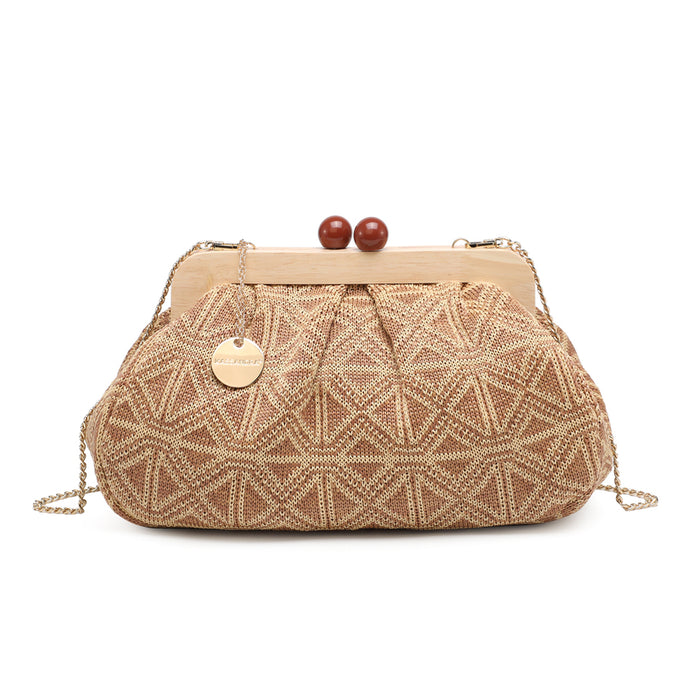 Geometric weave clutch bag with wooden frame wholesale