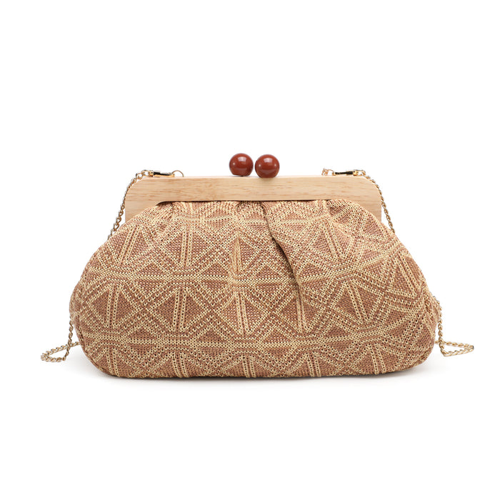 Geometric weave clutch bag with wooden frame wholesale