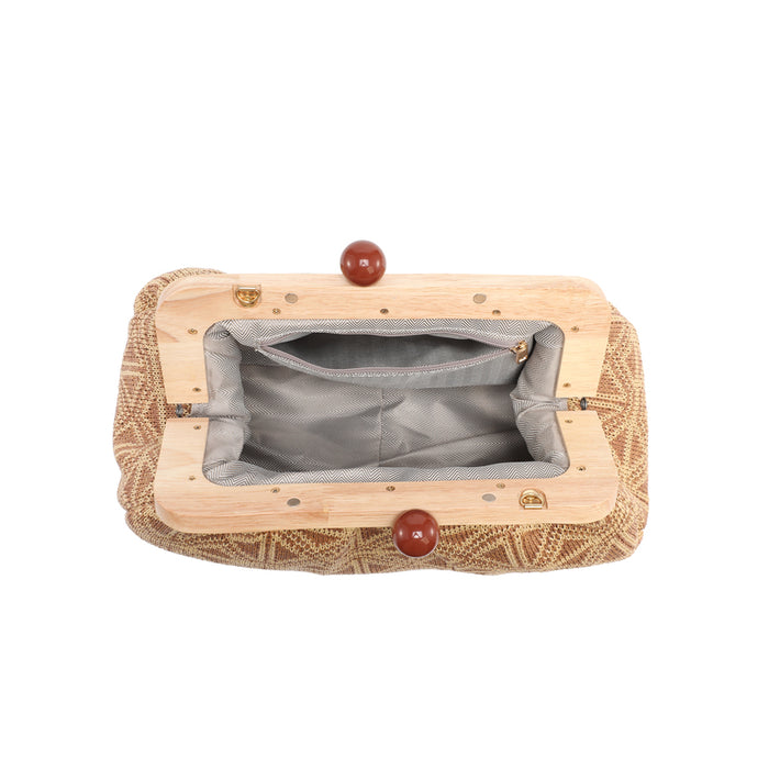 Geometric weave clutch bag with wooden frame wholesale