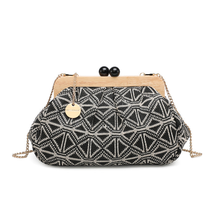 Geometric weave clutch bag with wooden frame wholesale