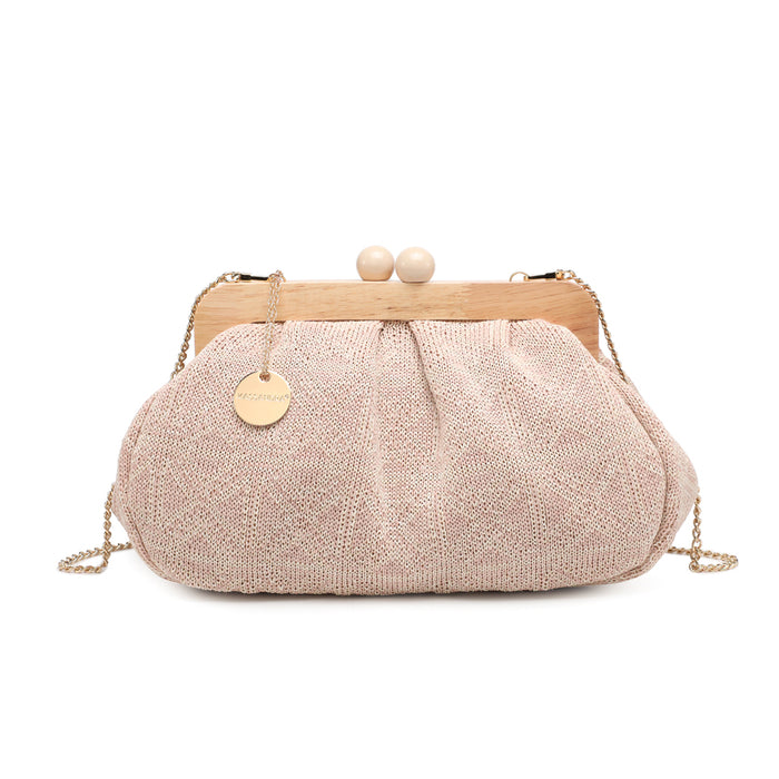Geometric weave clutch bag with wooden frame wholesale