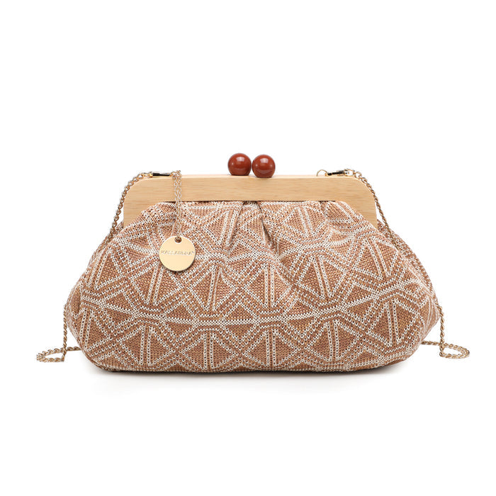 Geometric weave clutch bag with wooden frame wholesale