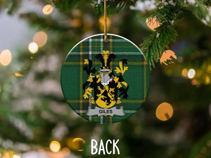 Giles Irish surname tartan ornament with crest-style emblem