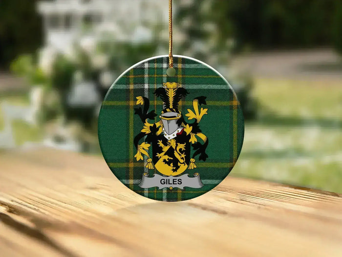 Custom Family Crest Plaid Pattern Holiday Ornament