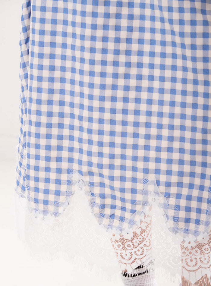 Gingham lace trim flowy midi skirt wholesale