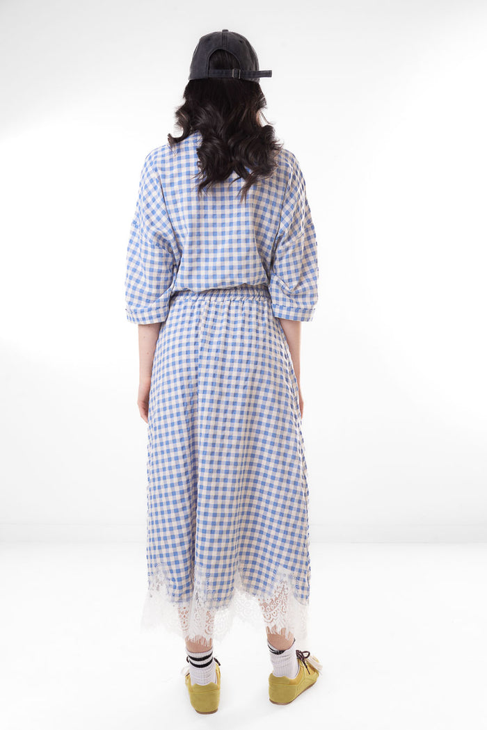 Gingham lace trim flowy midi skirt wholesale