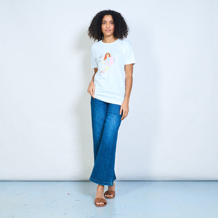 Graphic "Coffee Chat?" girl illustration short sleeve t-shirt wholesale