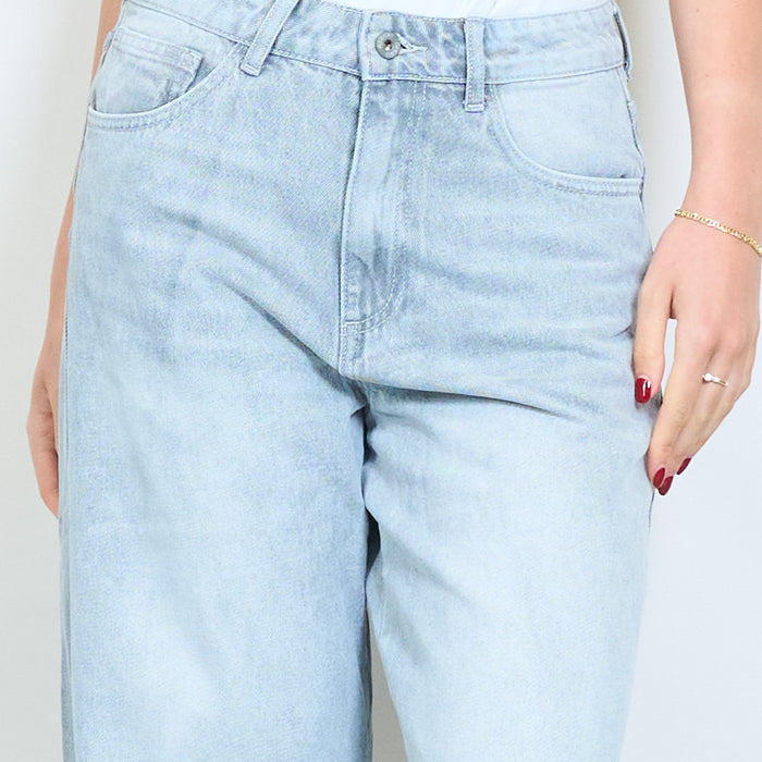 Grey wash denim jeans with curved panel seam detail wholesale