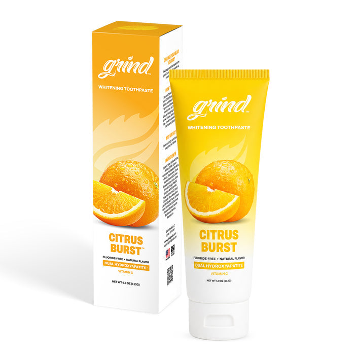 Grind Citrus Burst Fluoride Free Toothpaste, Dual Micro + Nano Hydroxyapatite Whitening Toothpaste, Orange Citrus, Gentle on Sensitive Teeth, 4 oz