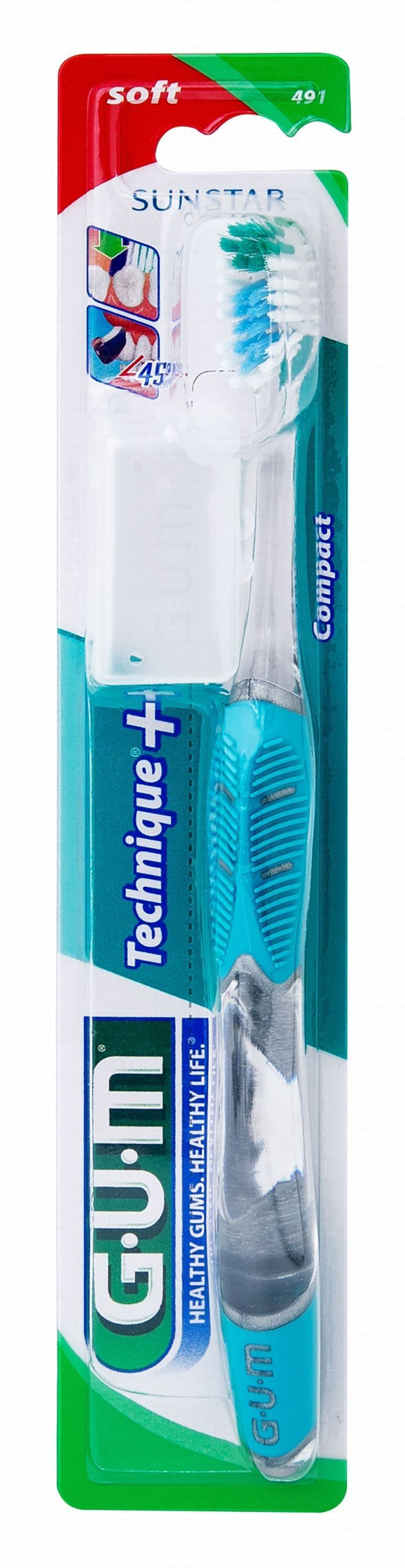 GUM Technique Plus Compact Blue Soft Toothbrush, 1 Piece