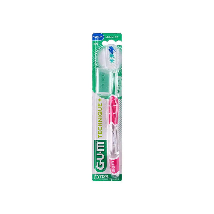 GUM Technique Plus Compact Orange & Clear Medium Toothbrush with Cap, 1 Piece