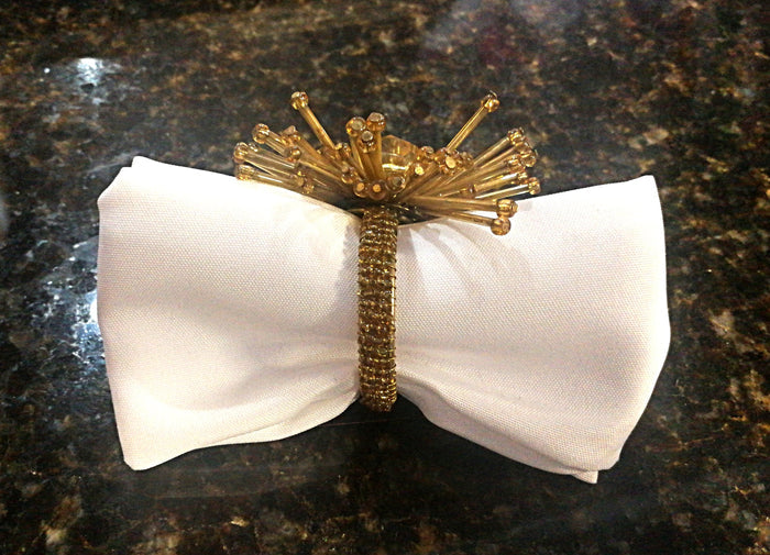 Handmade Beaded Antique Gold Floral Napkin Ring (Set of 12)