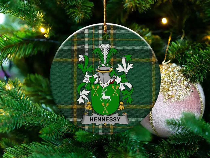 Hennessy Family Crest Plaid Christmas Ornament