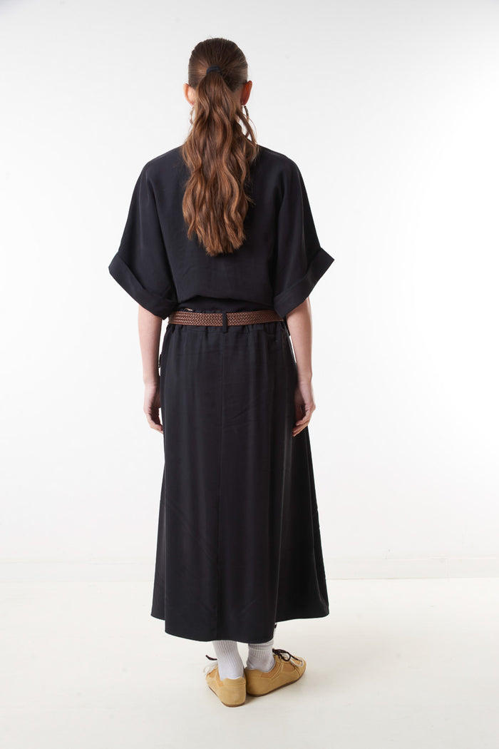 High waist pleated wide flowy midi skirt with belt wholesale