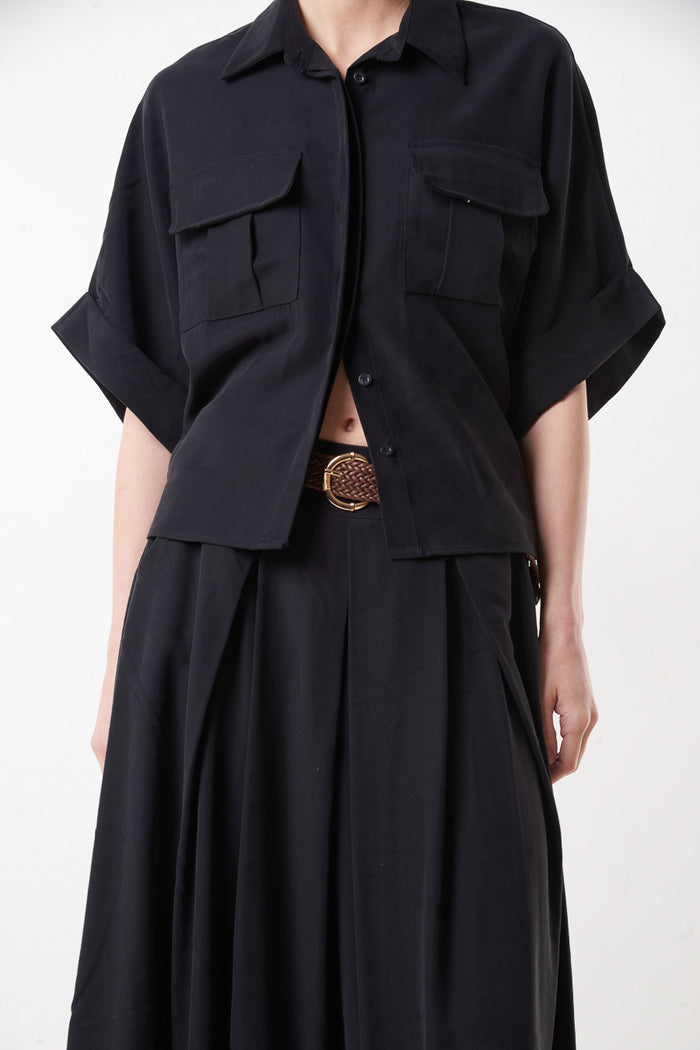 High waist pleated wide flowy midi skirt with belt wholesale