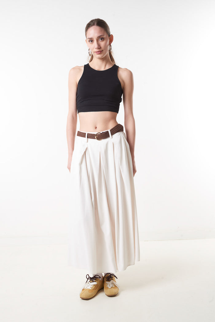 High waist pleated wide flowy midi skirt with belt wholesale