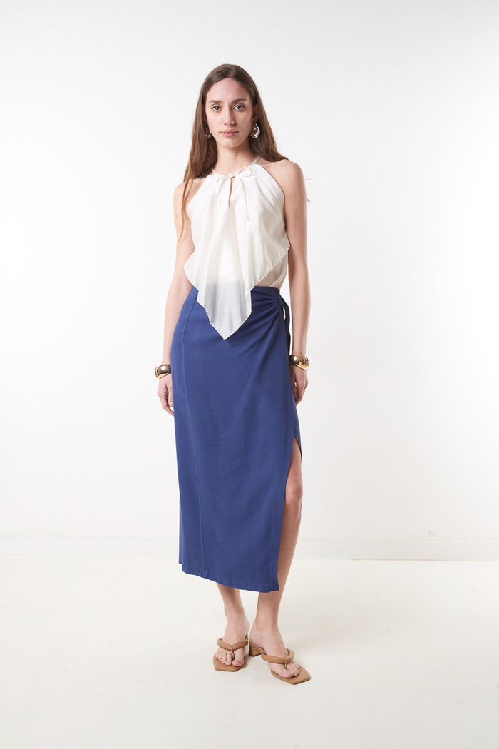 High waist wrap midi skirt with side tie slit detail wholesale