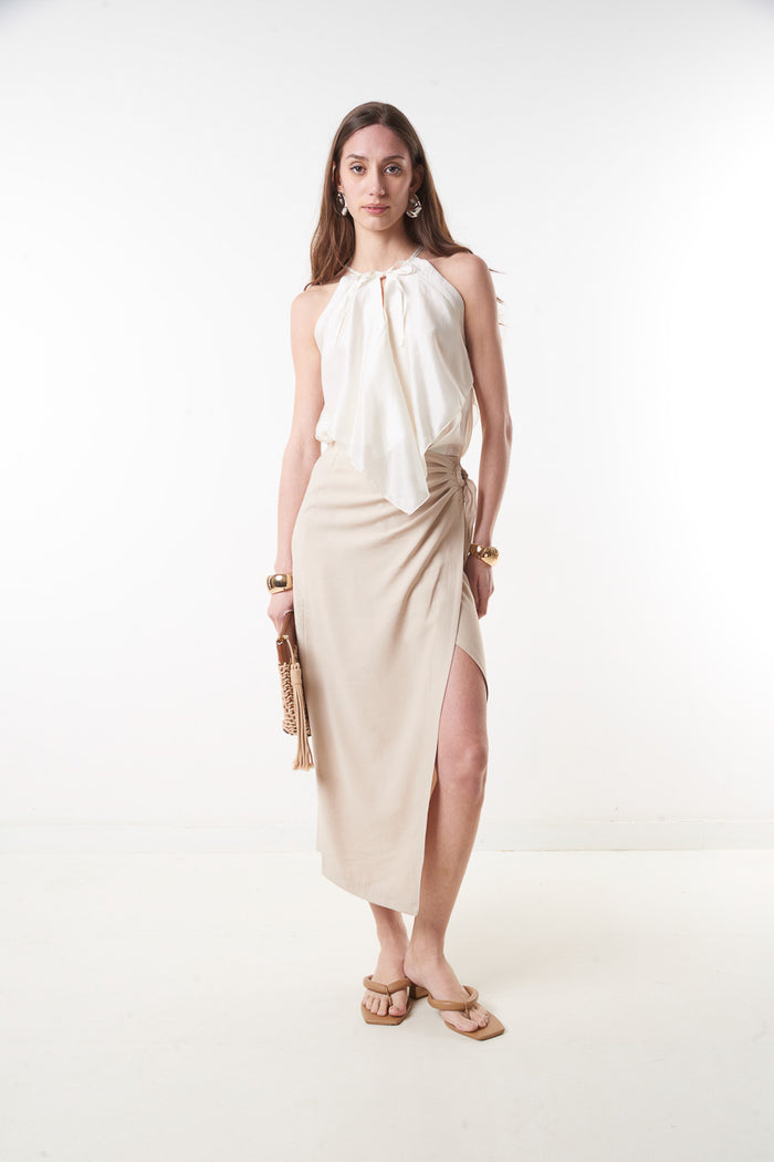 High waist wrap midi skirt with side tie slit detail wholesale