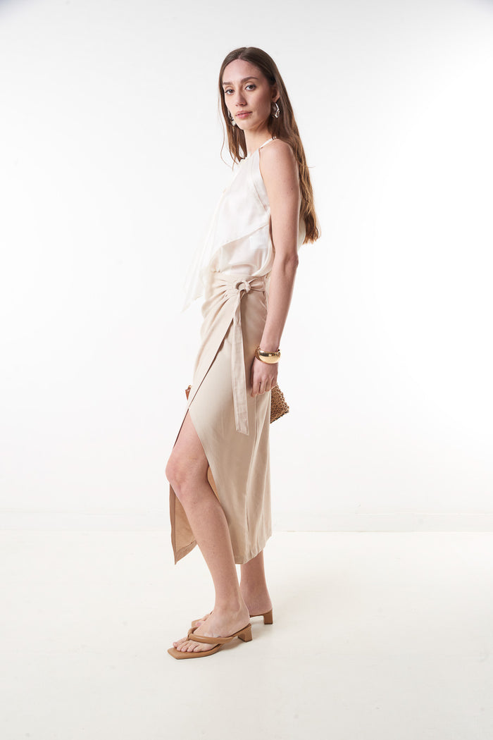 High waist wrap midi skirt with side tie slit detail wholesale