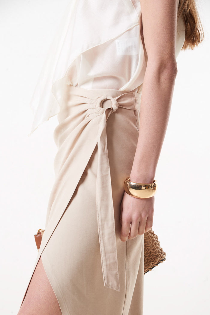 High waist wrap midi skirt with side tie slit detail wholesale