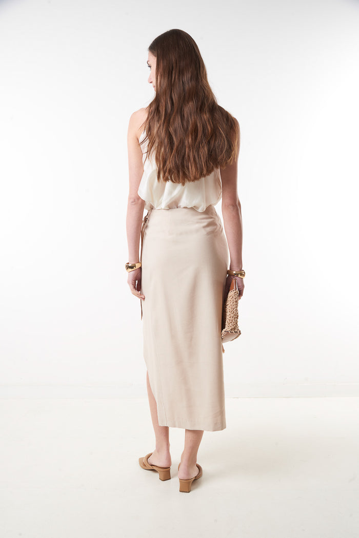 High waist wrap midi skirt with side tie slit detail wholesale