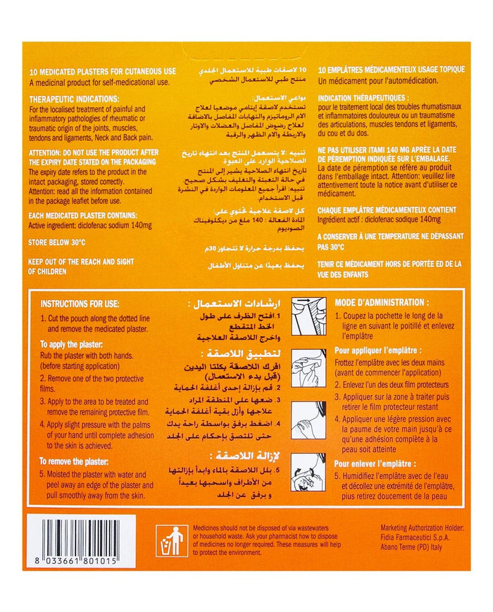 Itami 140mg Diclofenac Sodium Medicated Plasters, 10 Pieces