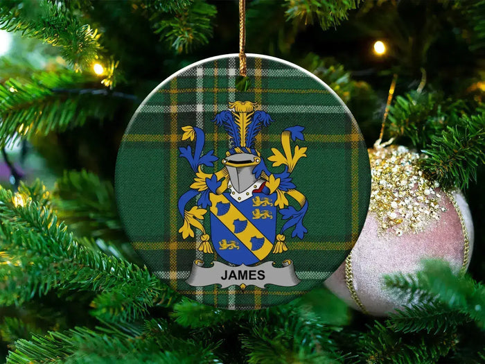 Custom Family Crest Green Plaid Ornament