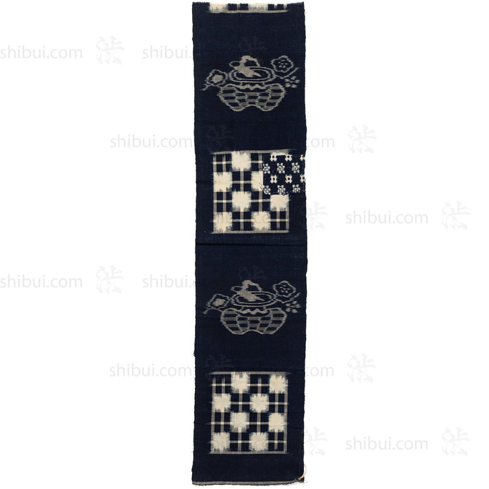Japanese Indigo Egasuri Ikat Panels with Ikebana Motif
