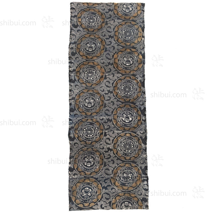 Japanese Indigo Katazome Panel Textile Arabesque Pattern with Flowers