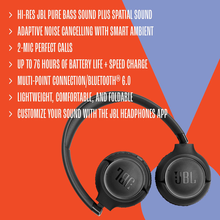 JBL Tune 680NCBT Active Noise Cancelling On Ear Bluetooth Headphone - Black