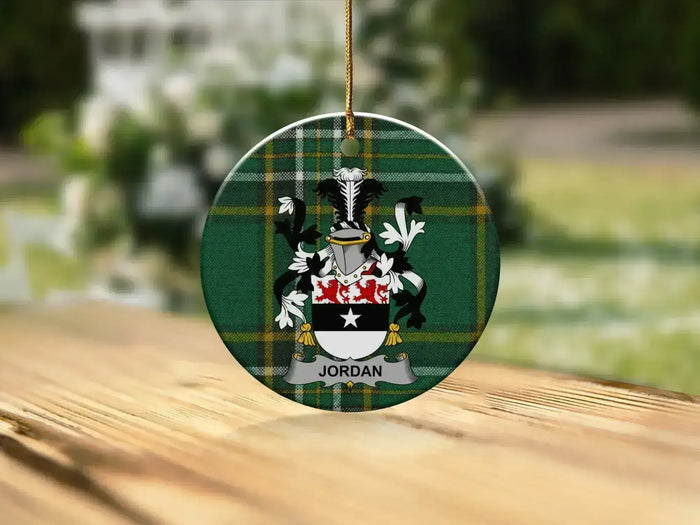 Jordan Irish surname tartan ornament with crest-style emblem