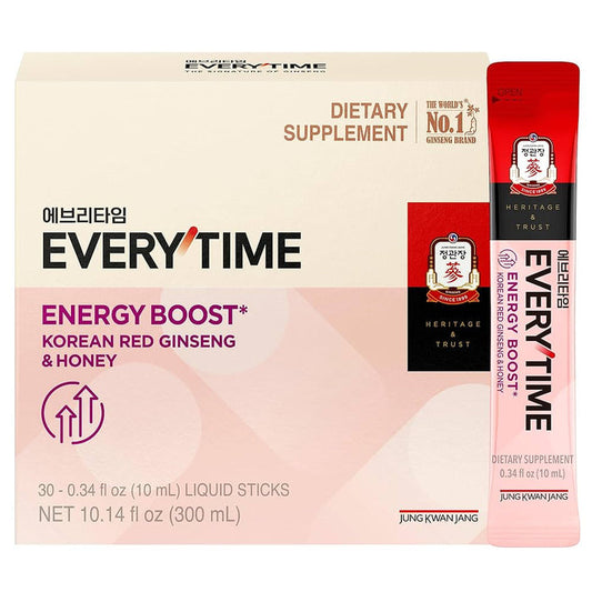 Jung Kwan Jang Everytime Energy Boost Korean Red Ginseng & Honey 30pk