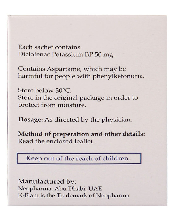 K-Flam 50mg Diclofenac Potassium Analgesic & Anti-Inflammatory Powder, 30 Pieces