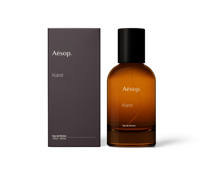 50ml bottle of Aesop Karst eau de parfum with the box