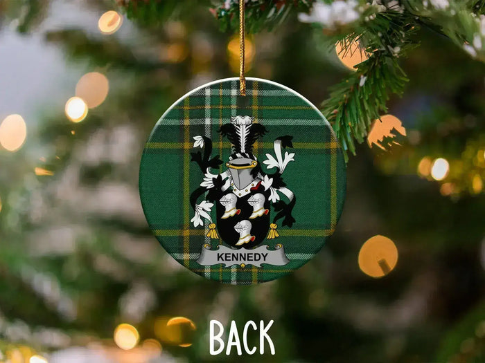 Kennedy Family Crest Green Plaid Design Ornament