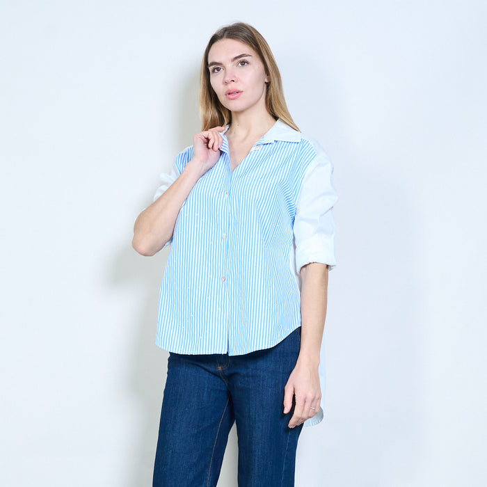 Layered blouse with sheer sleeves and rhinestone details wholesale