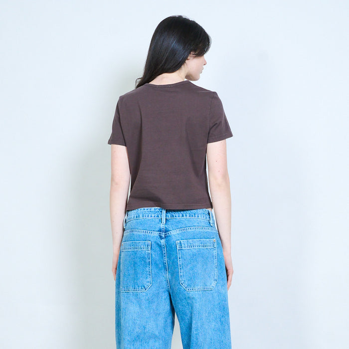 Leopard print pocket cropped cotton t-shirt wholesale