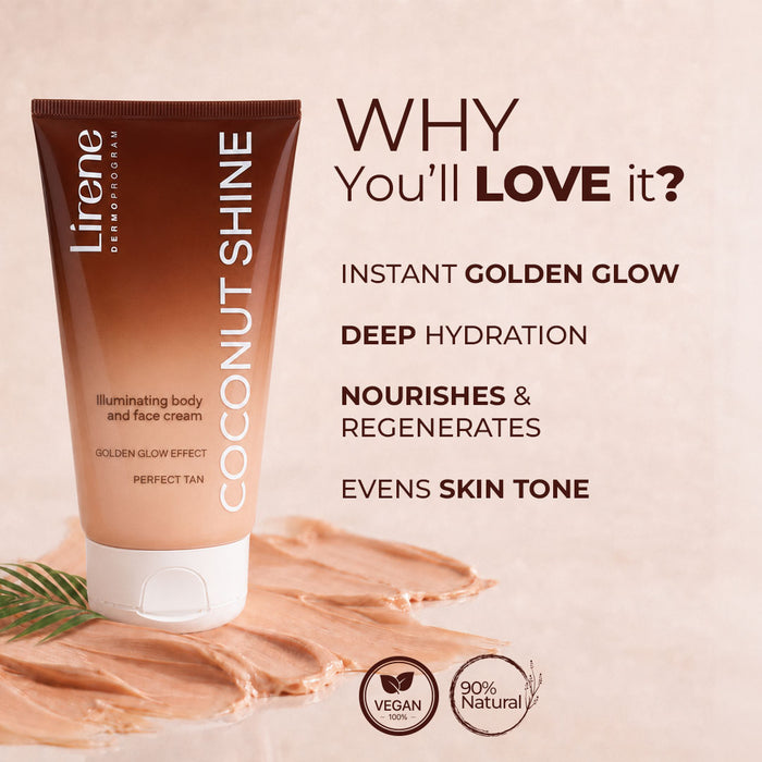 Lirene PERFECT TAN Golden Body & Face Cream Coconut Shine 150ml – Radiant Tan & Deep Hydration