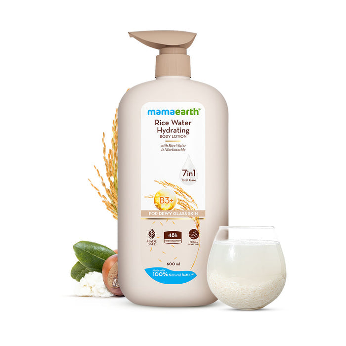 Mamaearth Rice Water Hydrating Body Lotion with Rice Water & Niacinamide for Dewy Glass Skin - 600 ml
