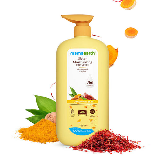 Mamaearth Ubtan Moisturizing Body Lotion with Turmeric & Saffron for Glowing Skin - 600 ml