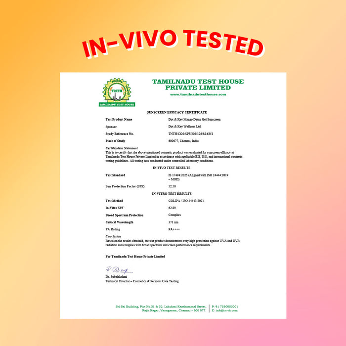 Mango Detan Gel Sunscreen, In-Vivo Tested SPF 50+ PA++++